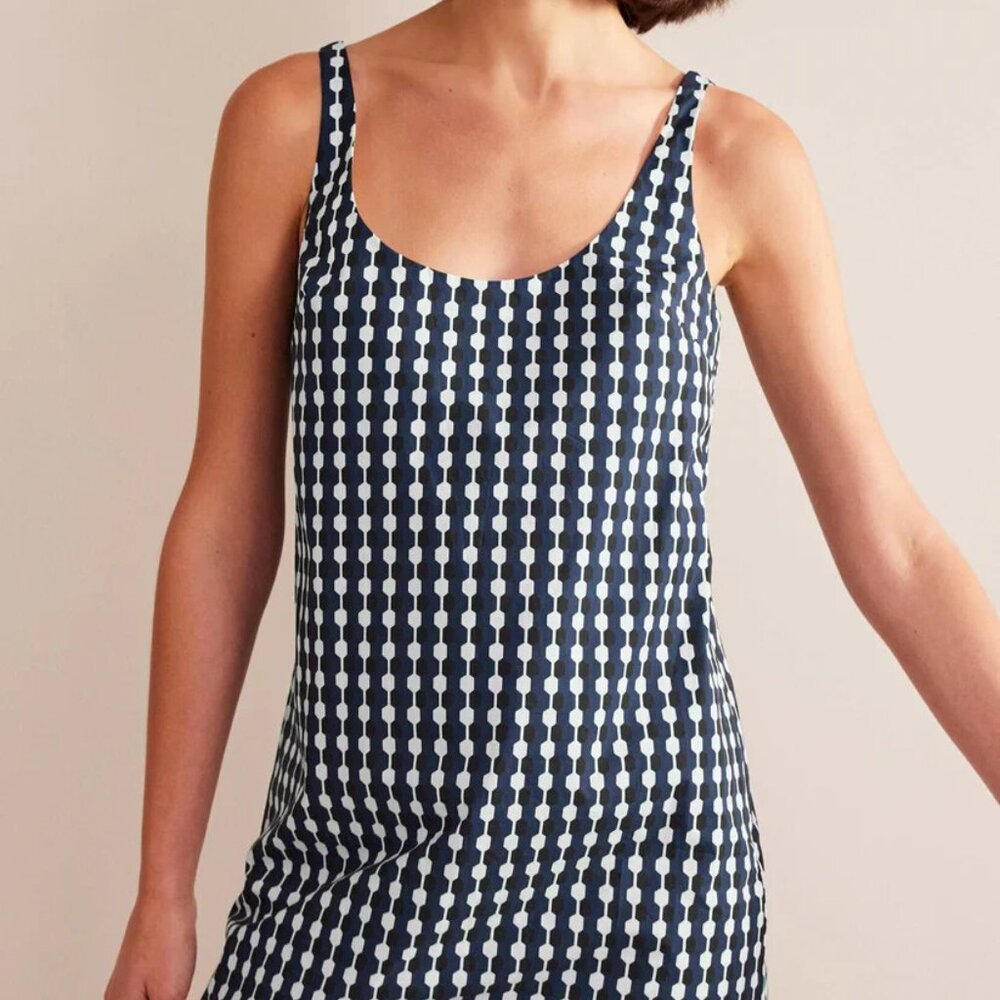Boden Mini Shift Dress in Navy White Check 20‎